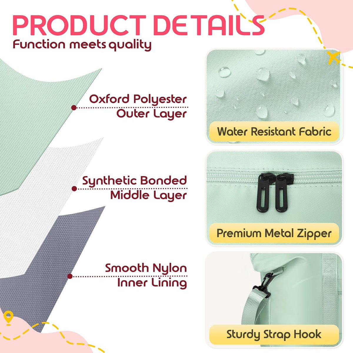 Duffle Bag for Travel with Trolley Sleeve, Gym Bag, Pink