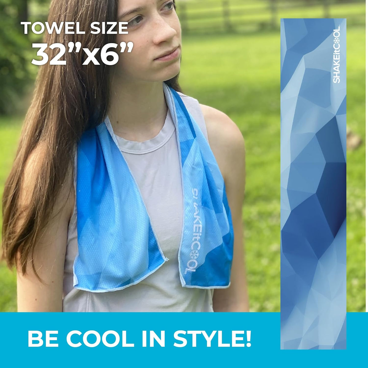 Original Cooling Towel – Be Cool in Style - Heat Relief, Soft, Lightweight, Sun Protection, Easy Clean - Perfect for Biking, Running, Yoga, Gym, Gardening - Blue Wave - Colors A