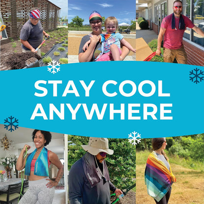 Original Cooling Towel – Be Cool in Style - Heat Relief, Soft, Lightweight, Sun Protection, Easy Clean - Perfect for Biking, Running, Yoga, Gym, Gardening - Blue Wave - Colors A