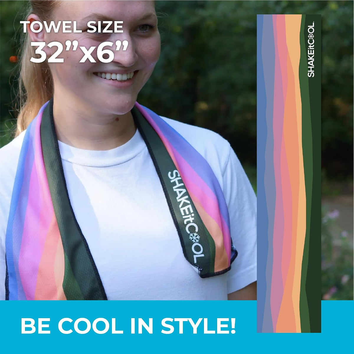 Original Cooling Towel – Be Cool in Style - Heat Relief, Soft, Lightweight, Sun Protection, Easy Clean - Perfect for Biking, Running, Yoga, Gym, Gardening - Blue Wave - Colors A