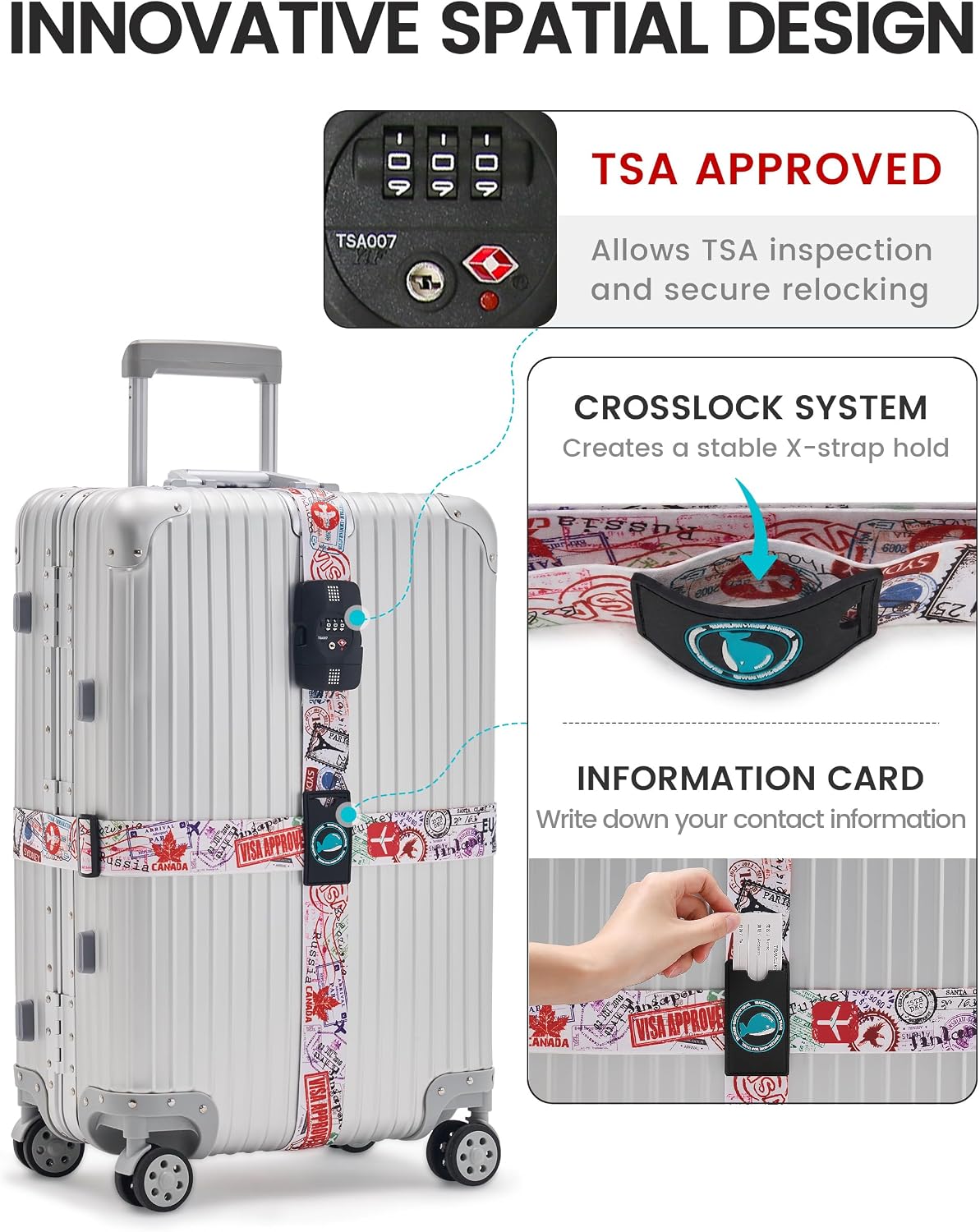 Travelkin Luggage Straps TSA Approved, Suitcase Straps with TSA Lock