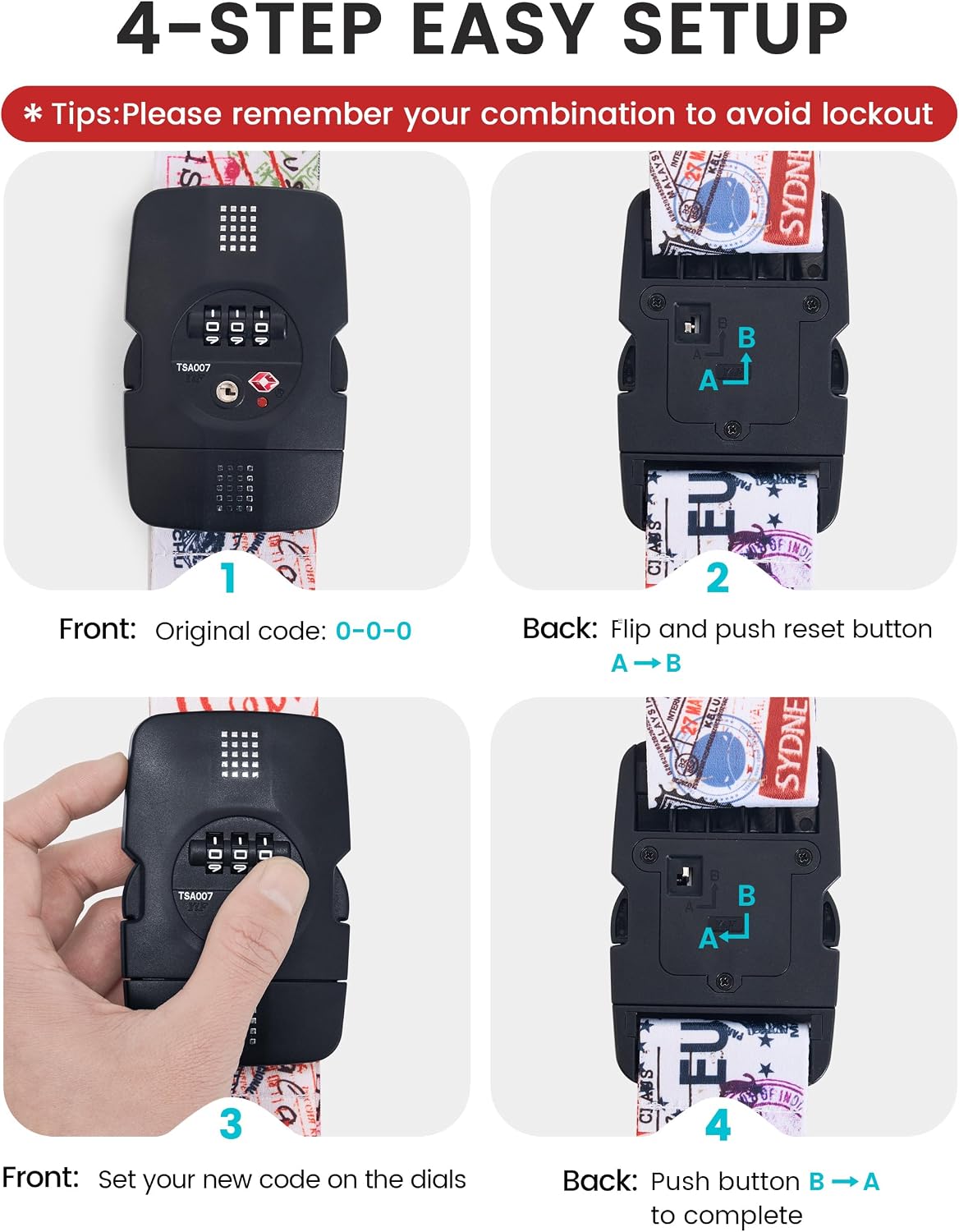 Travelkin Luggage Straps TSA Approved, Suitcase Straps with TSA Lock