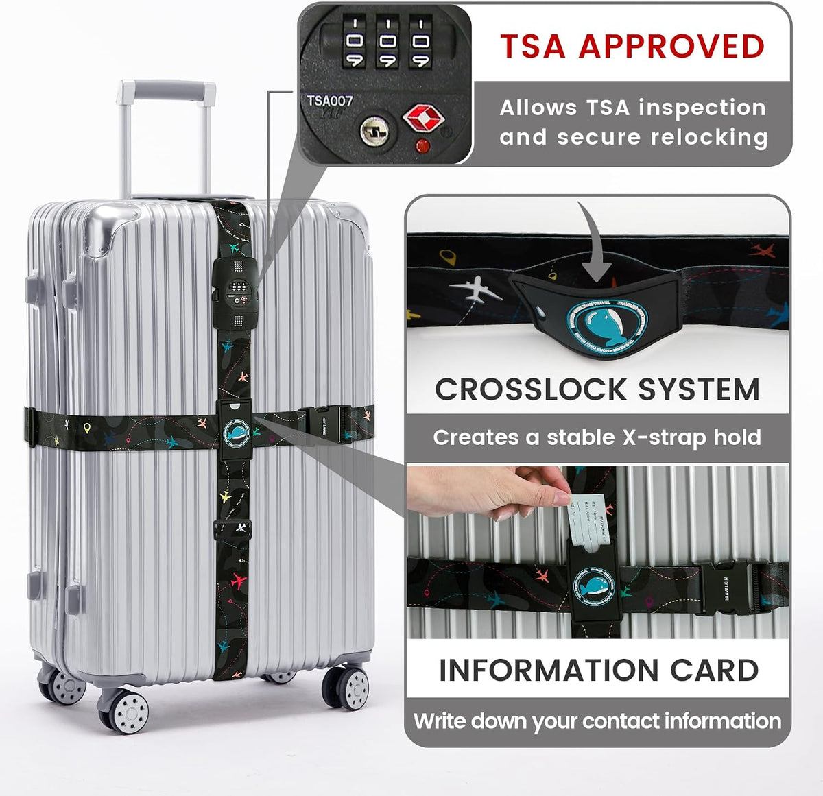 Travelkin Luggage Straps TSA Approved, Suitcase Straps with TSA Lock