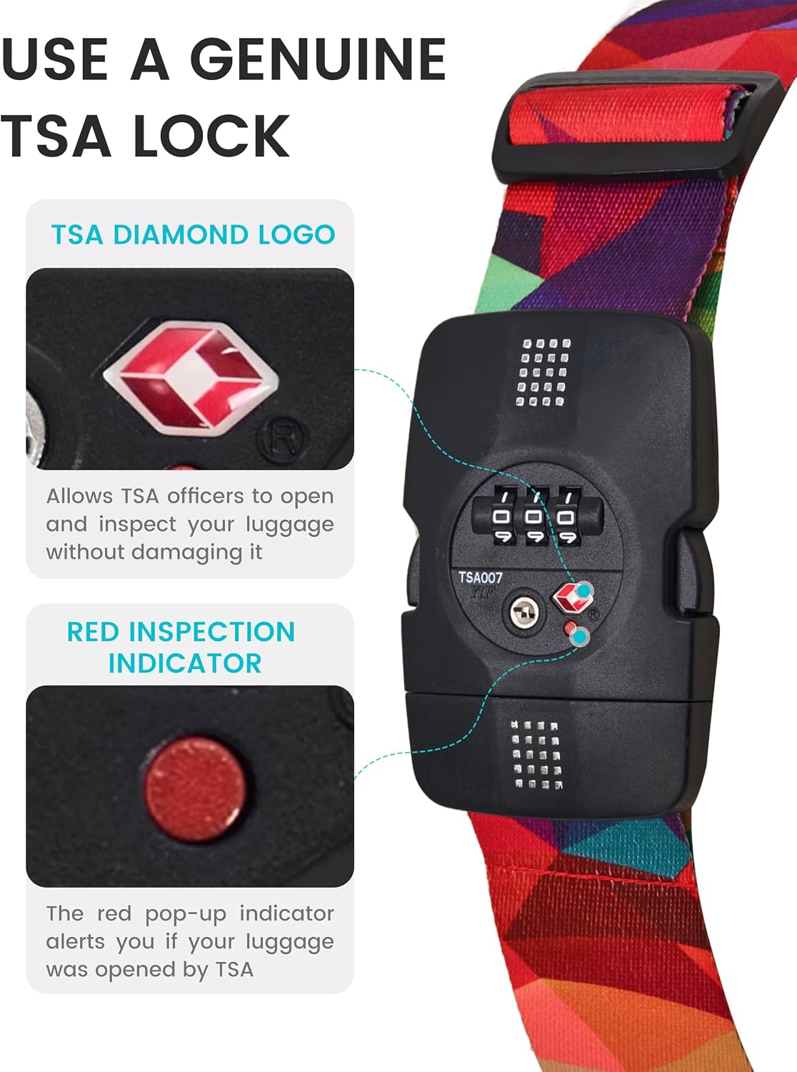 Travelkin Luggage Straps TSA Approved, Suitcase Straps with TSA Lock