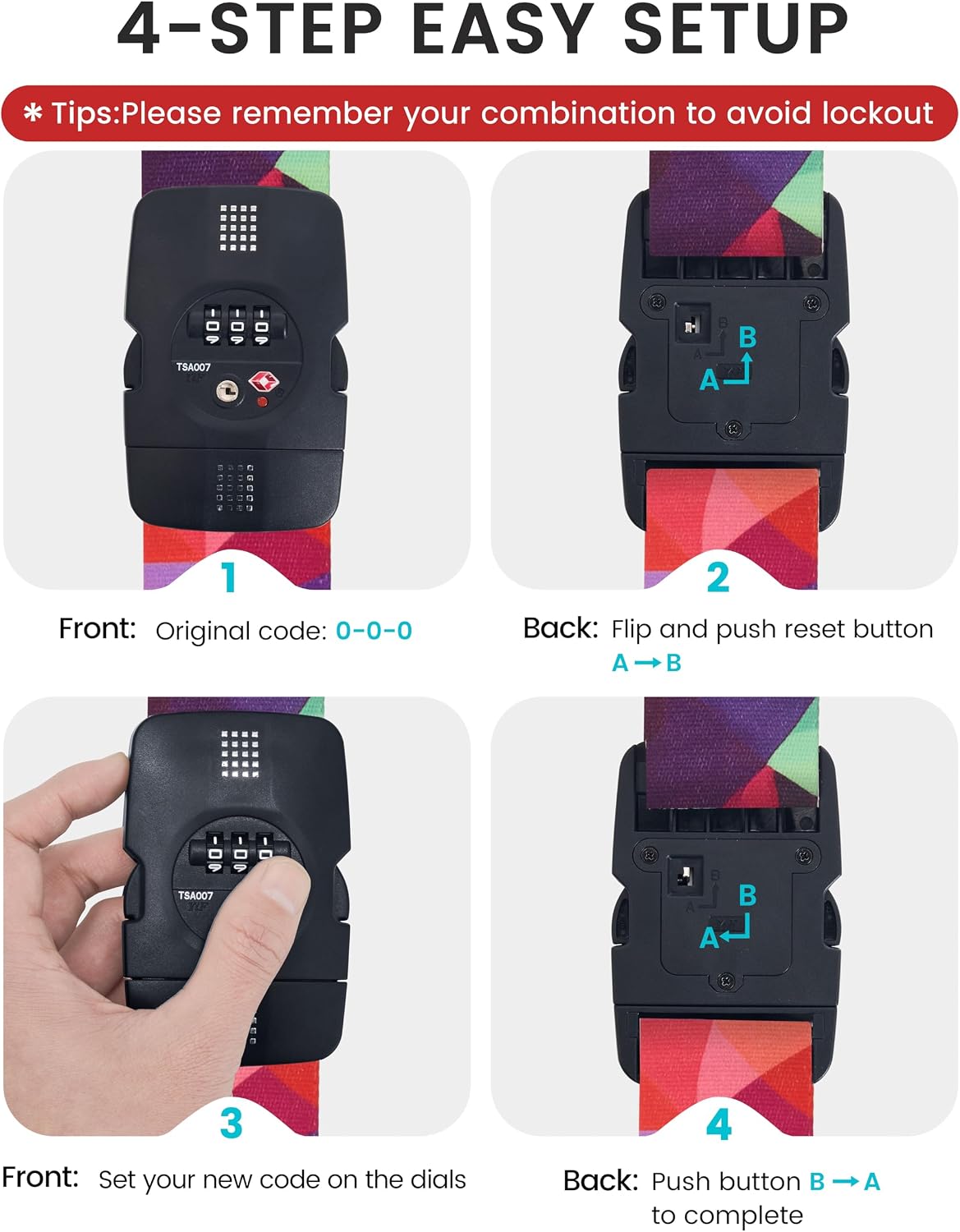 Travelkin Luggage Straps TSA Approved, Suitcase Straps with TSA Lock