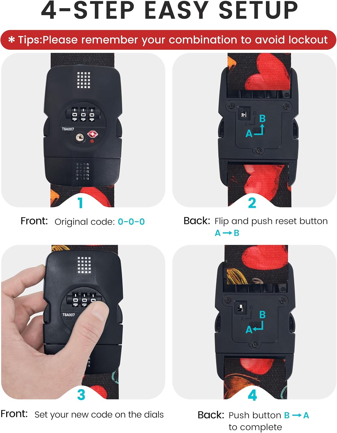 Travelkin Luggage Straps TSA Approved, Suitcase Straps with TSA Lock