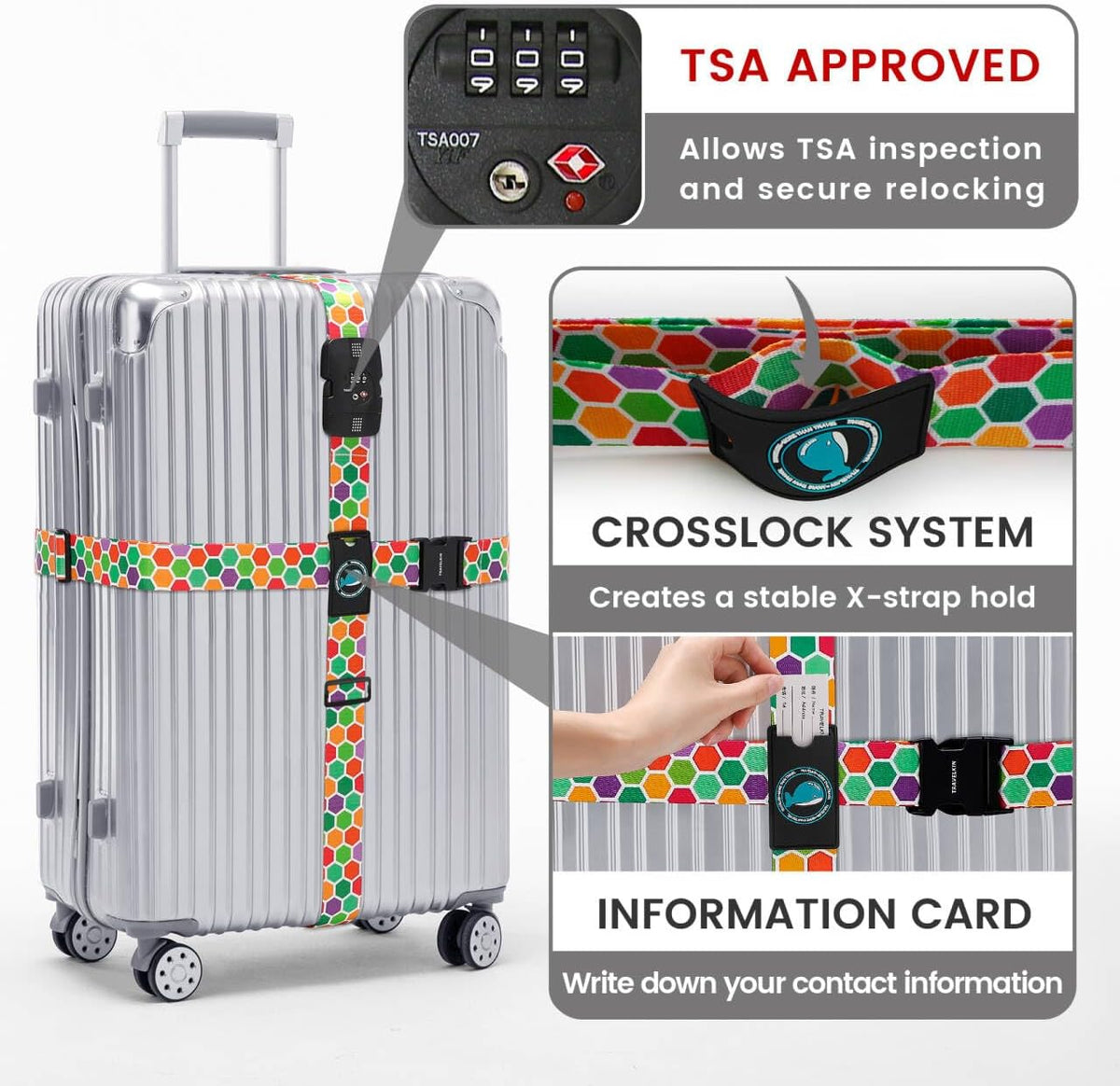 Travelkin Luggage Straps TSA Approved, Suitcase Straps with TSA Lock