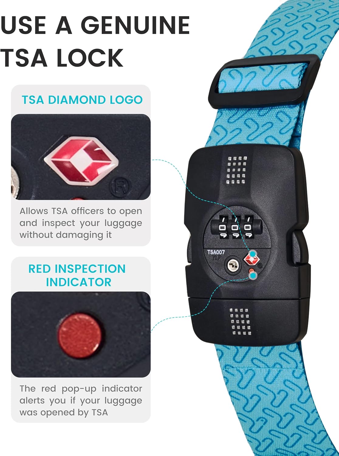 Travelkin Luggage Straps TSA Approved, Suitcase Straps with TSA Lock
