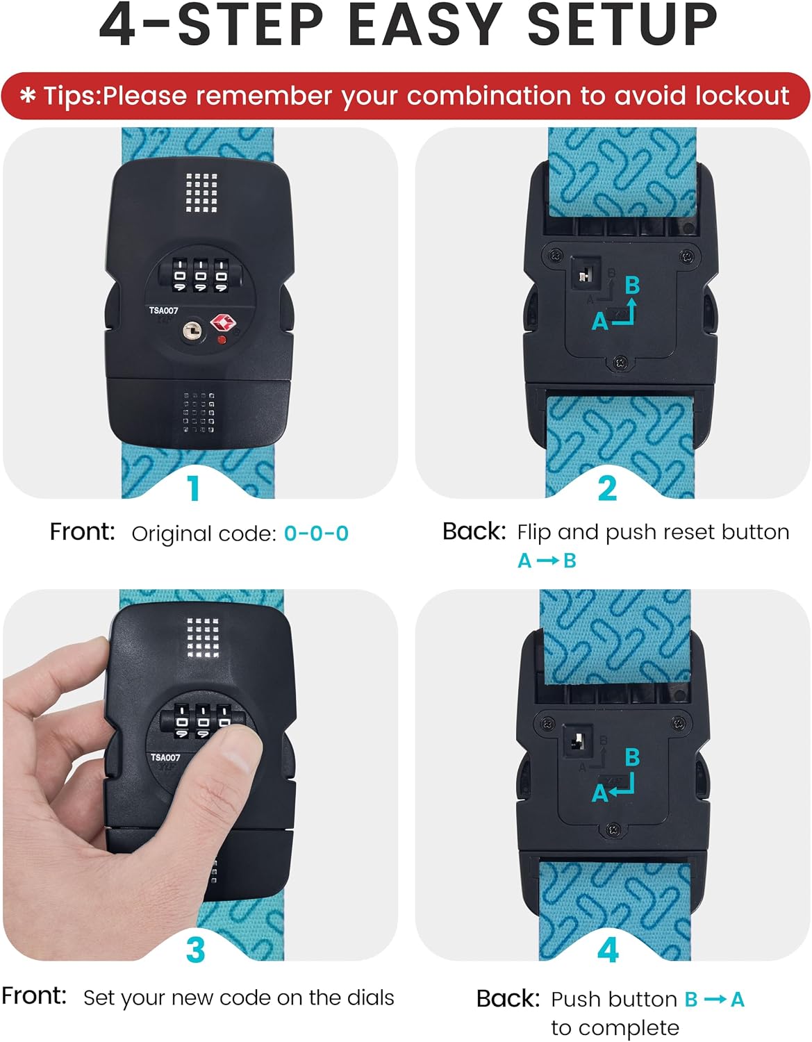 Travelkin Luggage Straps TSA Approved, Suitcase Straps with TSA Lock