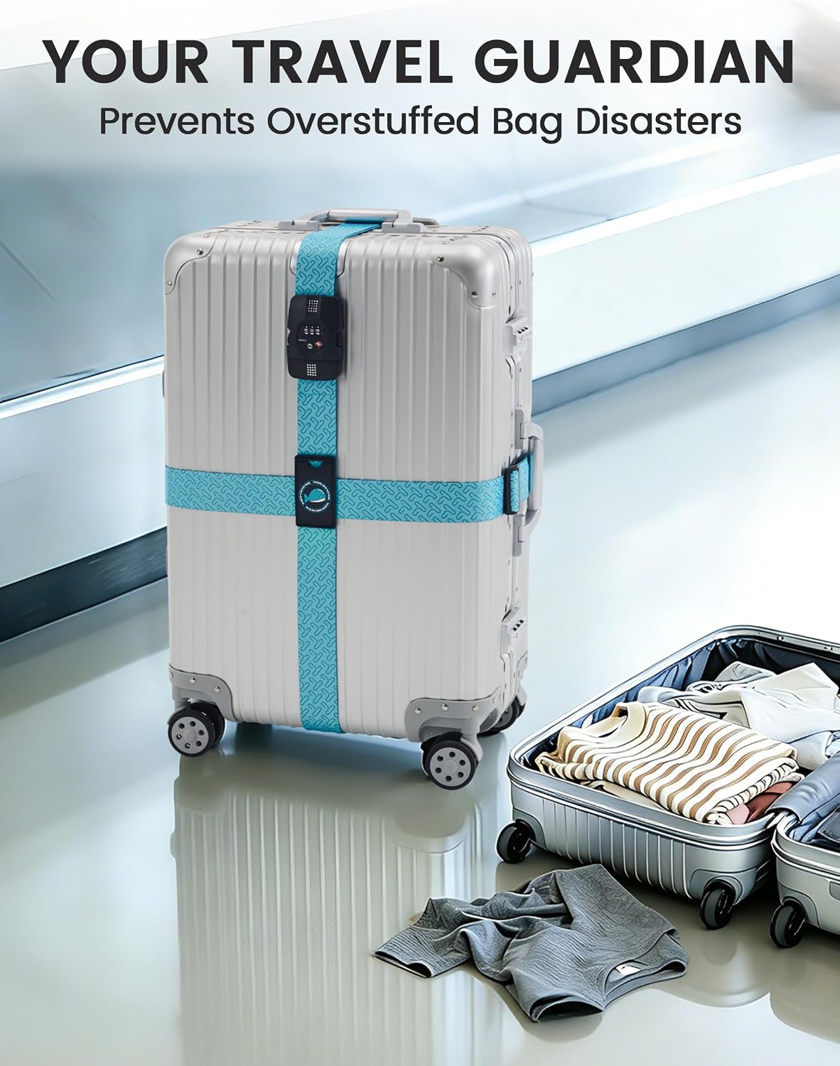 Travelkin Luggage Straps TSA Approved, Suitcase Straps with TSA Lock
