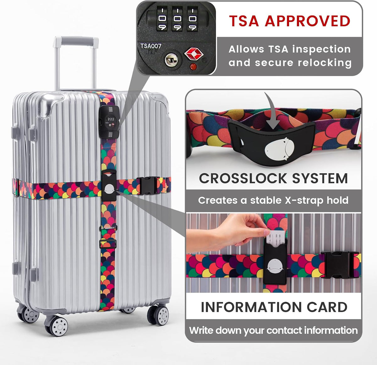 Travelkin Luggage Straps TSA Approved, Suitcase Straps with TSA Lock