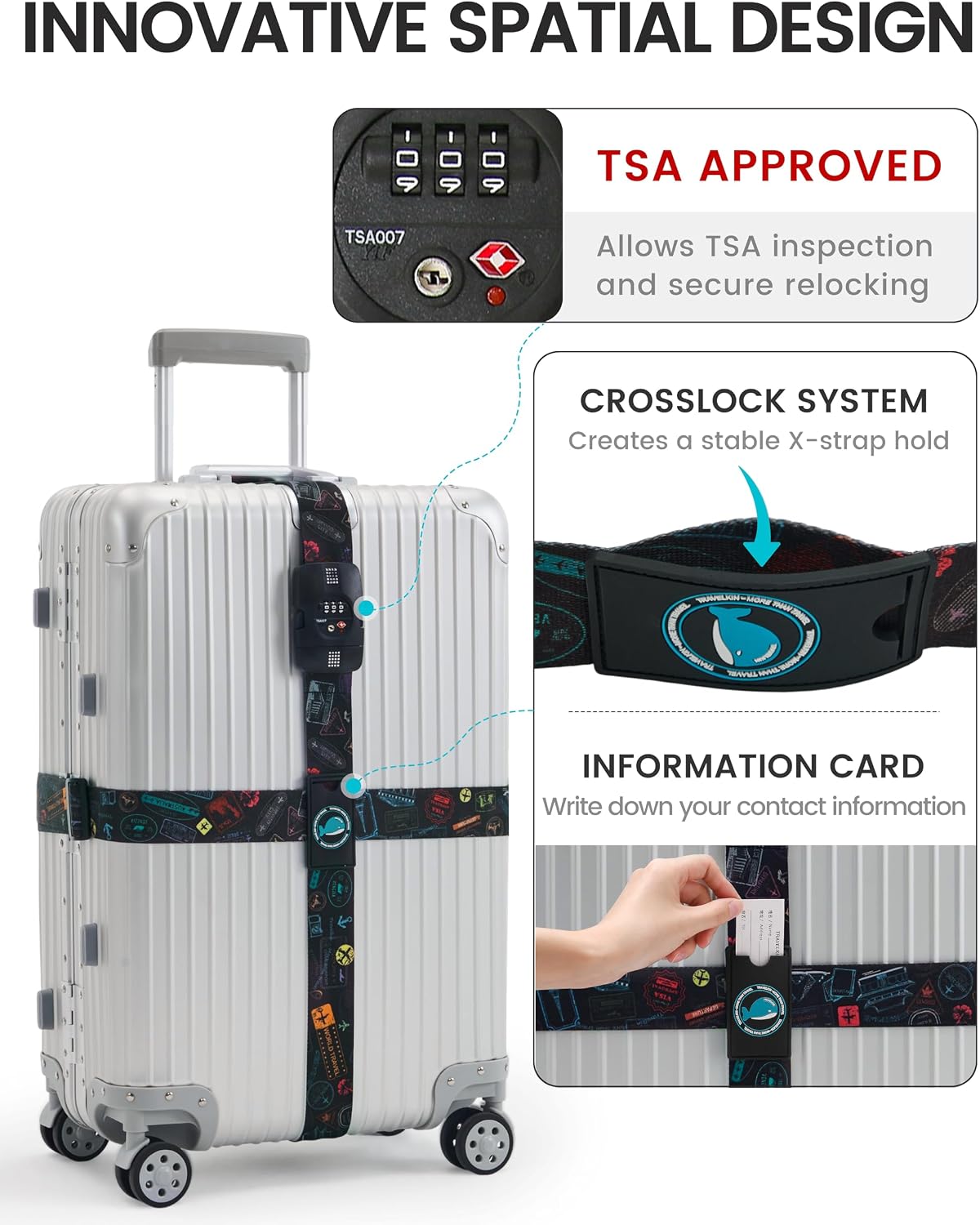 Travelkin Luggage Straps TSA Approved, Suitcase Straps with TSA Lock