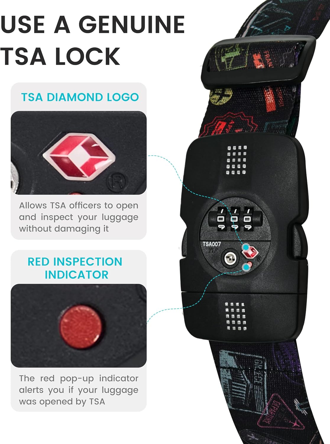 Travelkin Luggage Straps TSA Approved, Suitcase Straps with TSA Lock