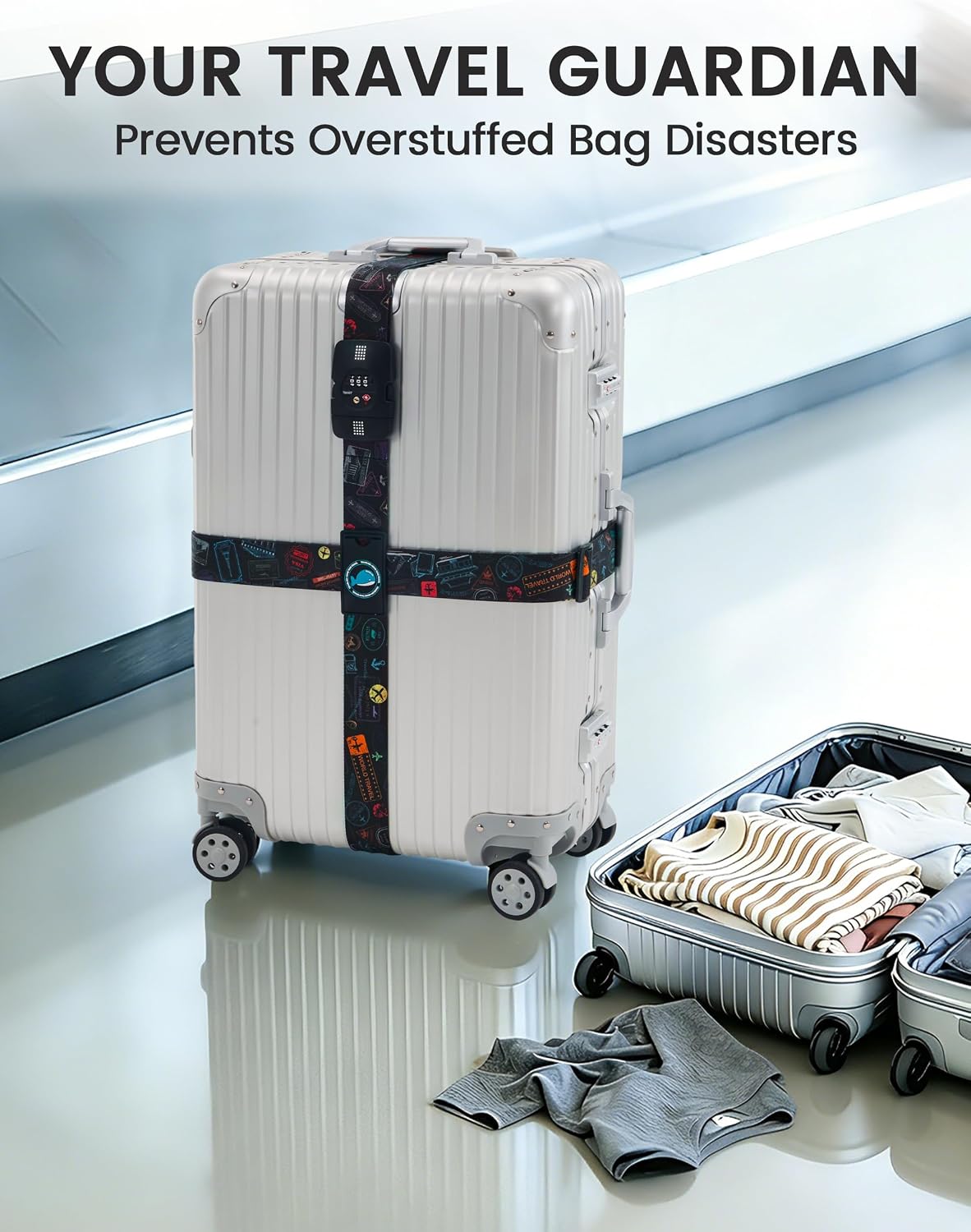Travelkin Luggage Straps TSA Approved, Suitcase Straps with TSA Lock