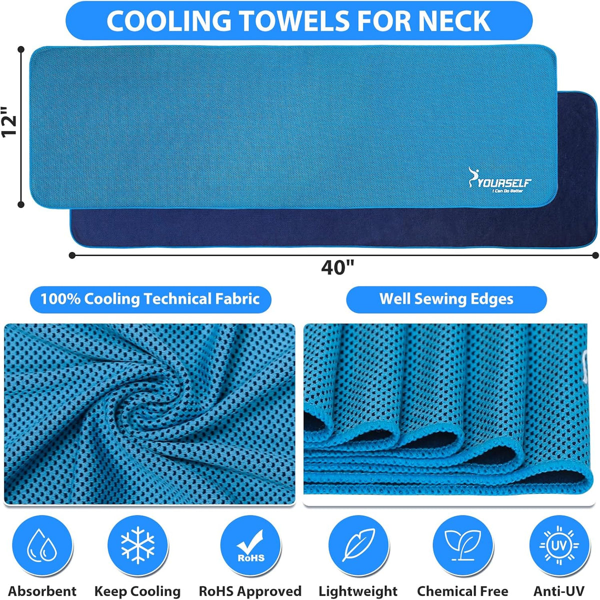 Cooling Towels for Neck and Face, 40" x 12" Cooling Towel for Hot Weather, Soft Breathable Instant Cool Chilly Pad for Sports Golf Yoga Gym Athletes Camping Ice Towels(Mix-4pcs)