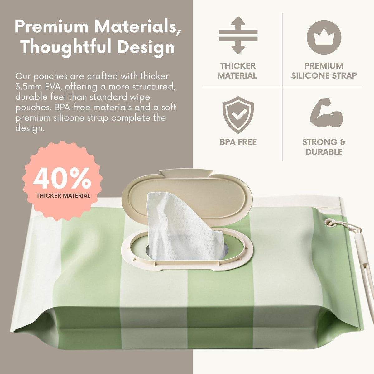 3PACK Baby Wipes Holder | Refillable Wipes Container w/DOUBLE-LOCK SEAL |Travel Wipe Case | Portable Wipe Dispenser | Reusable Wipes Pouch (Sage Green, 3 PACK)