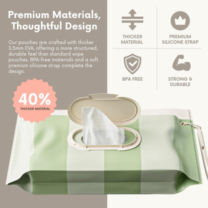 3PACK Baby Wipes Holder | Refillable Wipes Container w/DOUBLE-LOCK SEAL |Travel Wipe Case | Portable Wipe Dispenser | Reusable Wipes Pouch (Sage Green, 3 PACK)