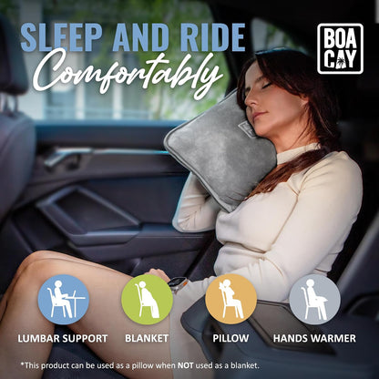 Soft & Warm Travel Blanket for Airplane & Car - Long Flight Essential for Women, Men, Kids - Compact Pillow with Luggage Sleeve & Backpack Clip