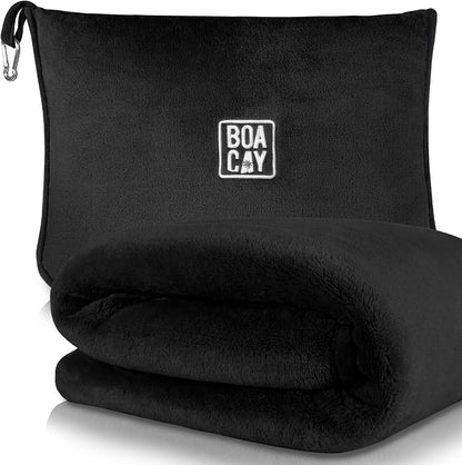 Soft & Warm Travel Blanket for Airplane & Car - Long Flight Essential for Women, Men, Kids - Compact Pillow with Luggage Sleeve & Backpack Clip