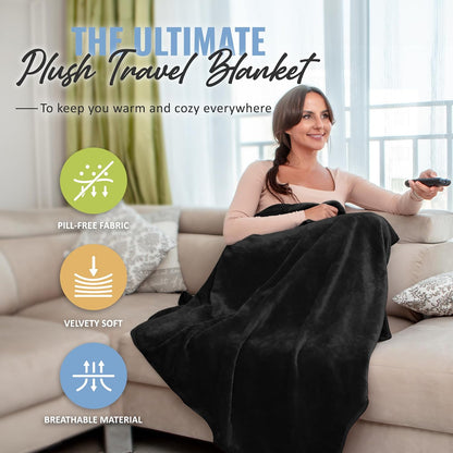 Soft & Warm Travel Blanket for Airplane & Car - Long Flight Essential for Women, Men, Kids - Compact Pillow with Luggage Sleeve & Backpack Clip