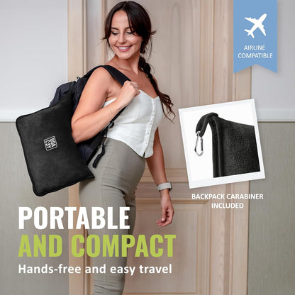Soft & Warm Travel Blanket for Airplane & Car - Long Flight Essential for Women, Men, Kids - Compact Pillow with Luggage Sleeve & Backpack Clip