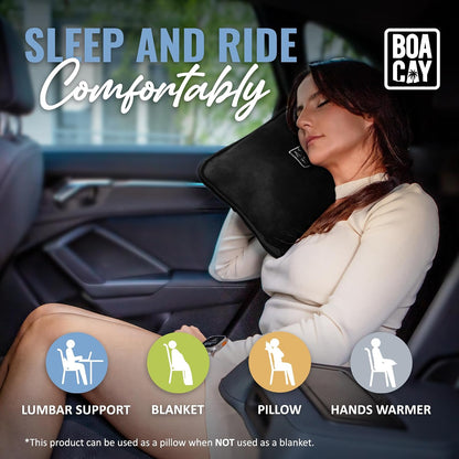 Soft & Warm Travel Blanket for Airplane & Car - Long Flight Essential for Women, Men, Kids - Compact Pillow with Luggage Sleeve & Backpack Clip
