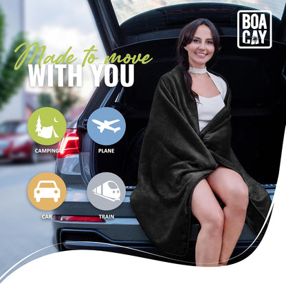 Soft & Warm Travel Blanket for Airplane & Car - Long Flight Essential for Women, Men, Kids - Compact Pillow with Luggage Sleeve & Backpack Clip