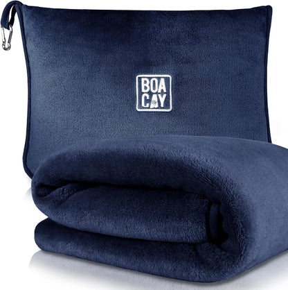 Soft & Warm Travel Blanket for Airplane & Car - Long Flight Essential for Women, Men, Kids - Compact Pillow with Luggage Sleeve & Backpack Clip
