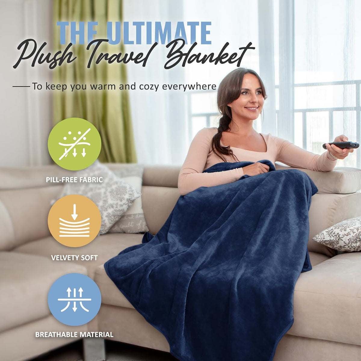 Soft & Warm Travel Blanket for Airplane & Car - Long Flight Essential for Women, Men, Kids - Compact Pillow with Luggage Sleeve & Backpack Clip