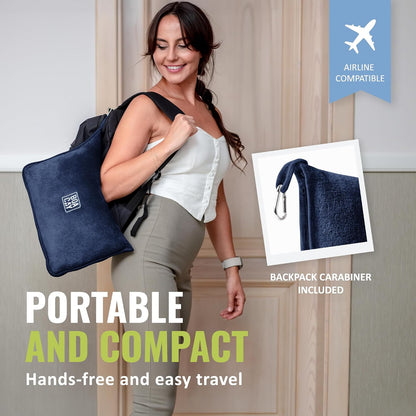 Soft & Warm Travel Blanket for Airplane & Car - Long Flight Essential for Women, Men, Kids - Compact Pillow with Luggage Sleeve & Backpack Clip