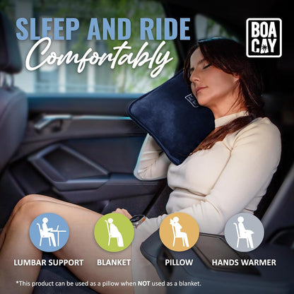 Soft & Warm Travel Blanket for Airplane & Car - Long Flight Essential for Women, Men, Kids - Compact Pillow with Luggage Sleeve & Backpack Clip