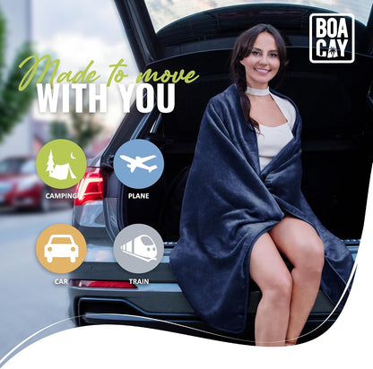 Soft & Warm Travel Blanket for Airplane & Car - Long Flight Essential for Women, Men, Kids - Compact Pillow with Luggage Sleeve & Backpack Clip