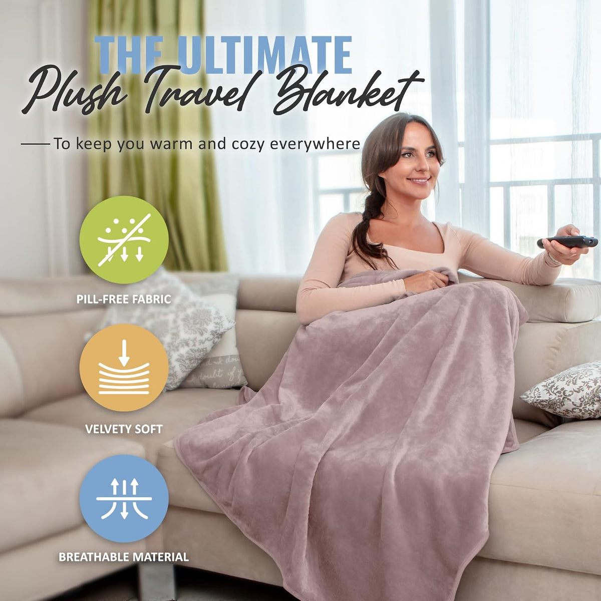 Soft & Warm Travel Blanket for Airplane & Car - Long Flight Essential for Women, Men, Kids - Compact Pillow with Luggage Sleeve & Backpack Clip