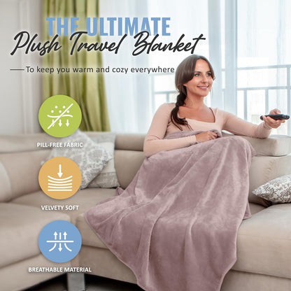 Soft & Warm Travel Blanket for Airplane & Car - Long Flight Essential for Women, Men, Kids - Compact Pillow with Luggage Sleeve & Backpack Clip
