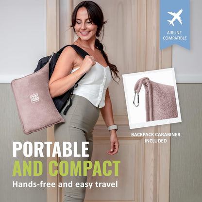 Soft & Warm Travel Blanket for Airplane & Car - Long Flight Essential for Women, Men, Kids - Compact Pillow with Luggage Sleeve & Backpack Clip