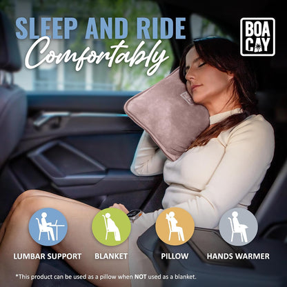 Soft & Warm Travel Blanket for Airplane & Car - Long Flight Essential for Women, Men, Kids - Compact Pillow with Luggage Sleeve & Backpack Clip