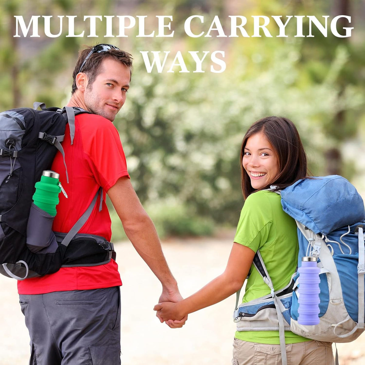 4 Pcs Collapsible Water Bottles 17 oz Reusable Silicone Foldable Travel Water Bottle Portable Leak Proof Sports Water Bottles for Gym Camping Hiking (Blue, Purple, Gray, Green)