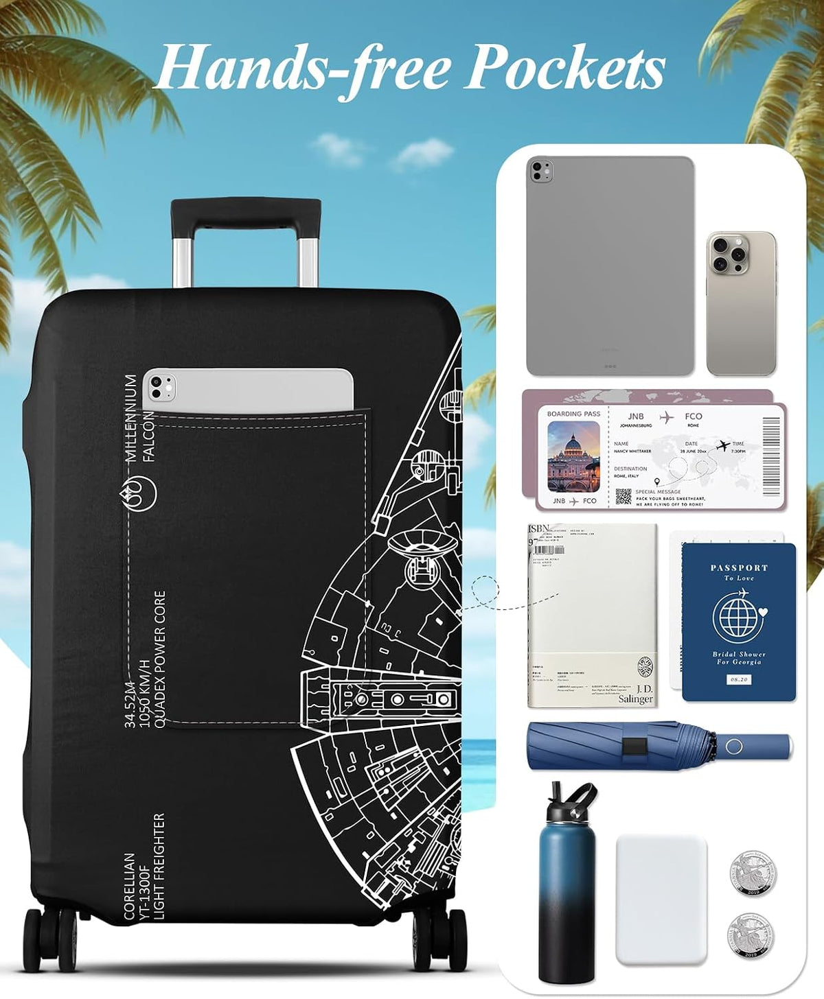 Luggage Cover for Suitcase Tsa Approved Protector - Luggage Sleeve Large Suit Case Cover Travel Stretch Baggage Case Protective Washable Fit 18-32 Inch Spaceship M