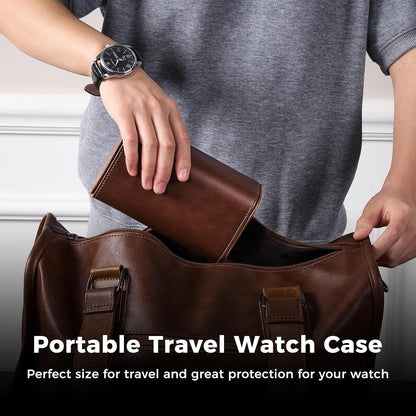 Watch Travel Case, 2 Slot PU Leather Watch Roll Box for Men, Brown