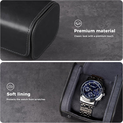 Watch Travel Case, 2 Slot PU Leather Watch Roll Box for Men, Brown