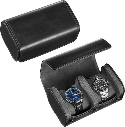 Watch Travel Case, 2 Slot PU Leather Watch Roll Box for Men, Brown