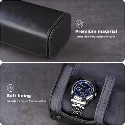 Watch Travel Case, 2 Slot PU Leather Watch Roll Box for Men, Brown