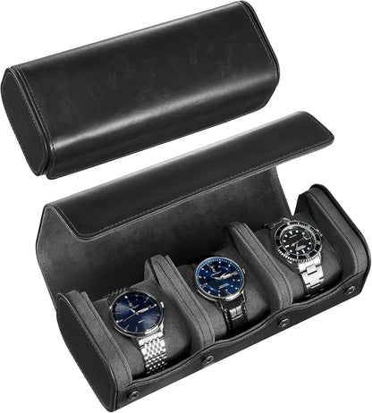 Watch Travel Case, 2 Slot PU Leather Watch Roll Box for Men, Brown