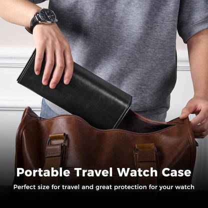 Watch Travel Case, 2 Slot PU Leather Watch Roll Box for Men, Brown