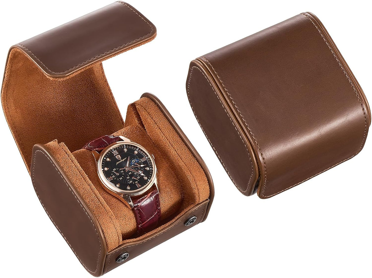 Watch Travel Case, 2 Slot PU Leather Watch Roll Box for Men, Brown
