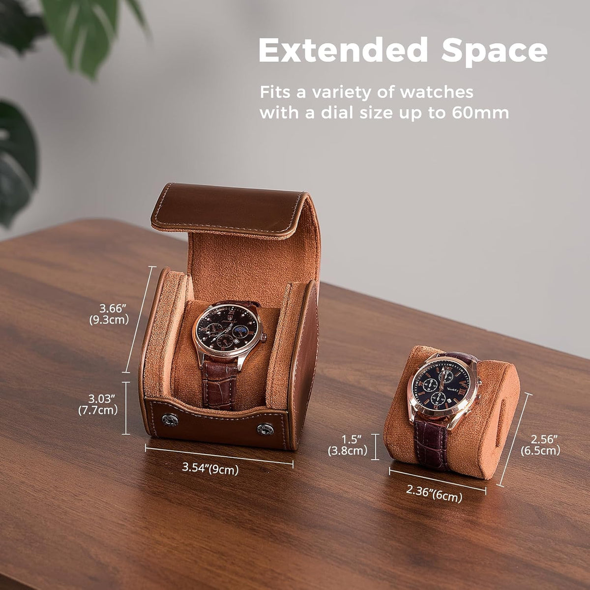 Watch Travel Case, 2 Slot PU Leather Watch Roll Box for Men, Brown
