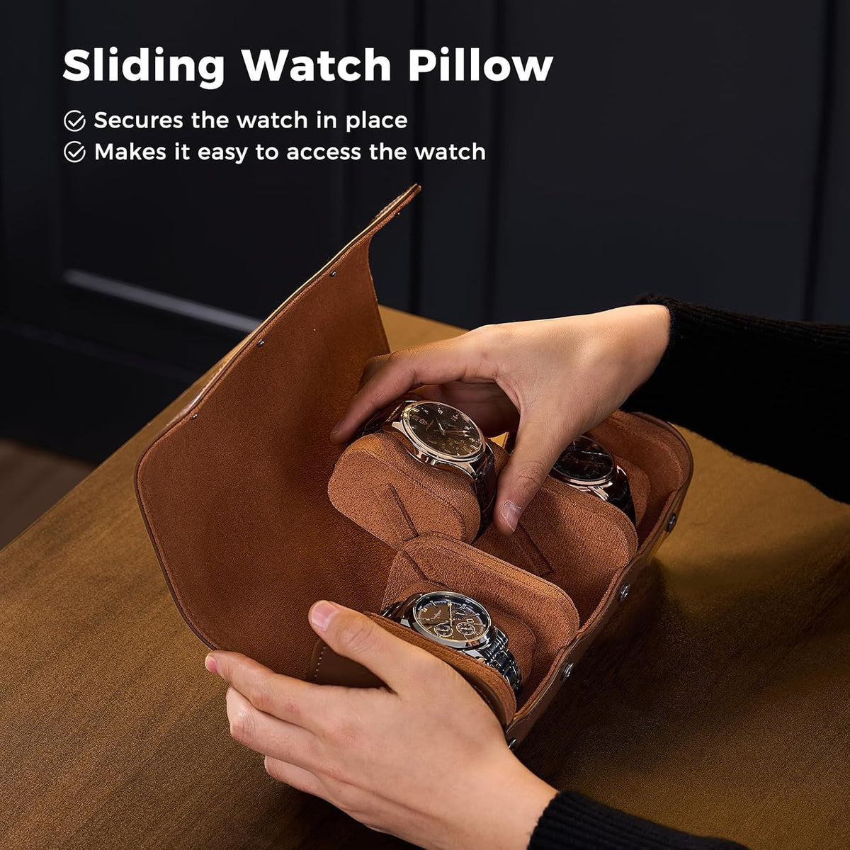 Watch Travel Case, 2 Slot PU Leather Watch Roll Box for Men, Brown