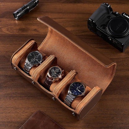 Watch Travel Case, 2 Slot PU Leather Watch Roll Box for Men, Brown