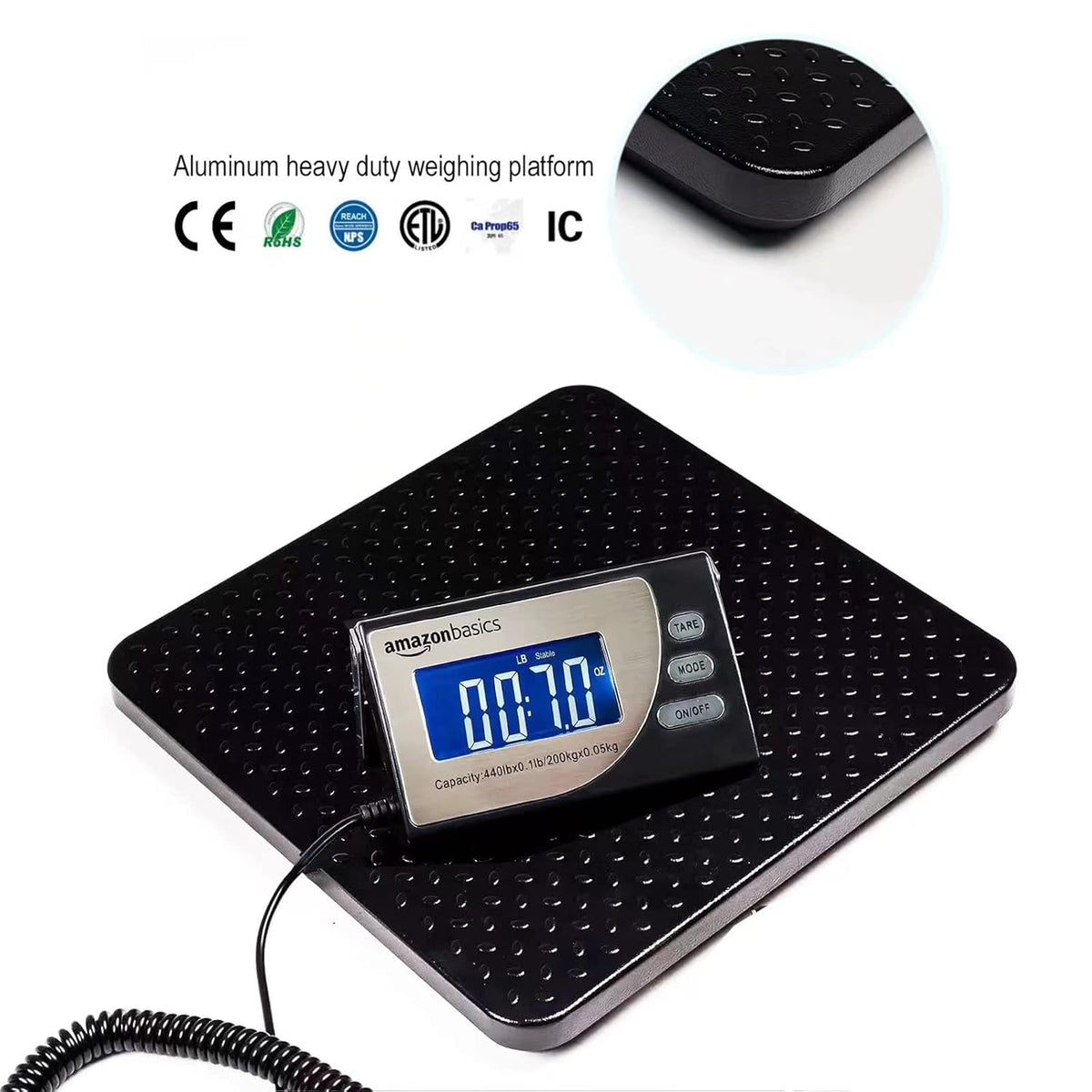 Digital Shipping Postal Scale with Tare Function, Heavy Duty Weighing Platform, 660 lb Capacity, 1 Ounce Readability, Portable, Black