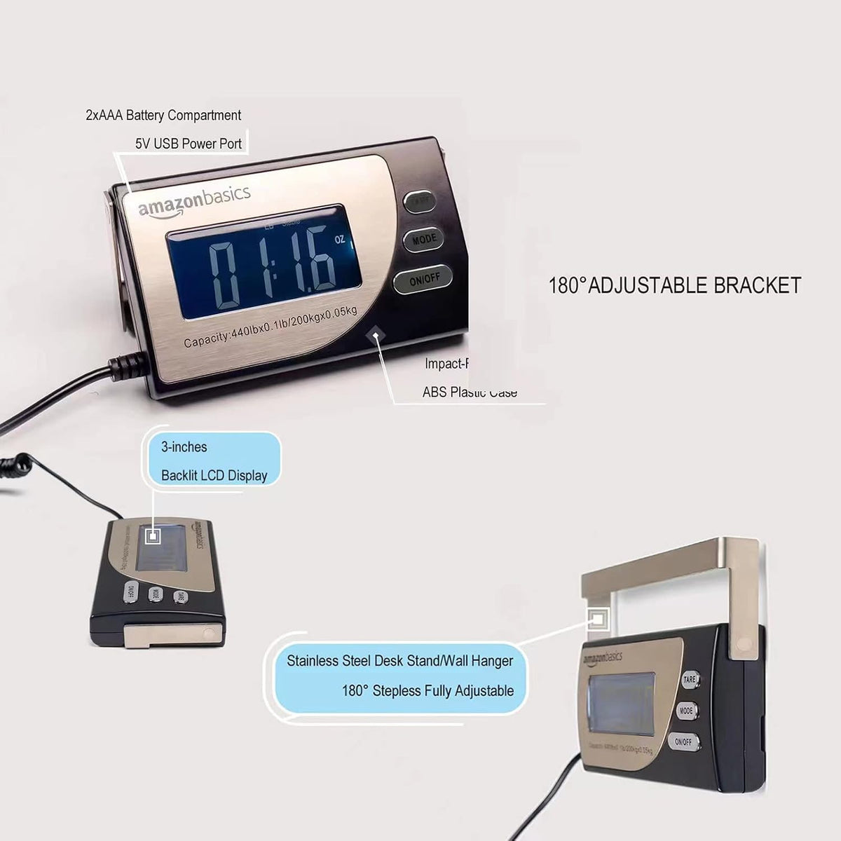 Digital Shipping Postal Scale with Tare Function, Heavy Duty Weighing Platform, 660 lb Capacity, 1 Ounce Readability, Portable, Black
